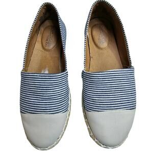 Adam Tucker Me Too Womens Sz 6 Stripe & Beige Leather Nautical Espadrilles Flat